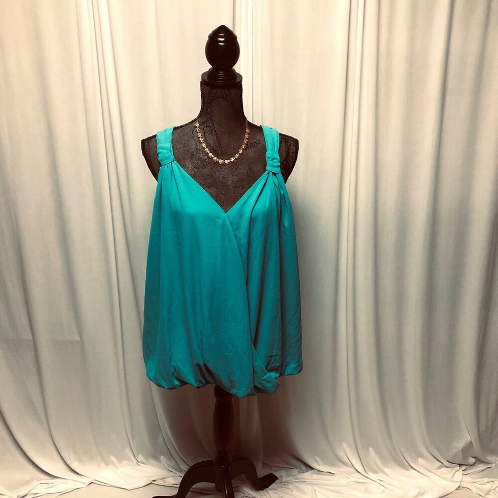 INC International Concepts Top Womens Sz 3X Teal Blouson Tank Sleeveless V Neck